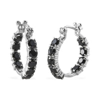 Thai Black Spinel 5.90 ctw Hoop Earrings in Stainless Steel