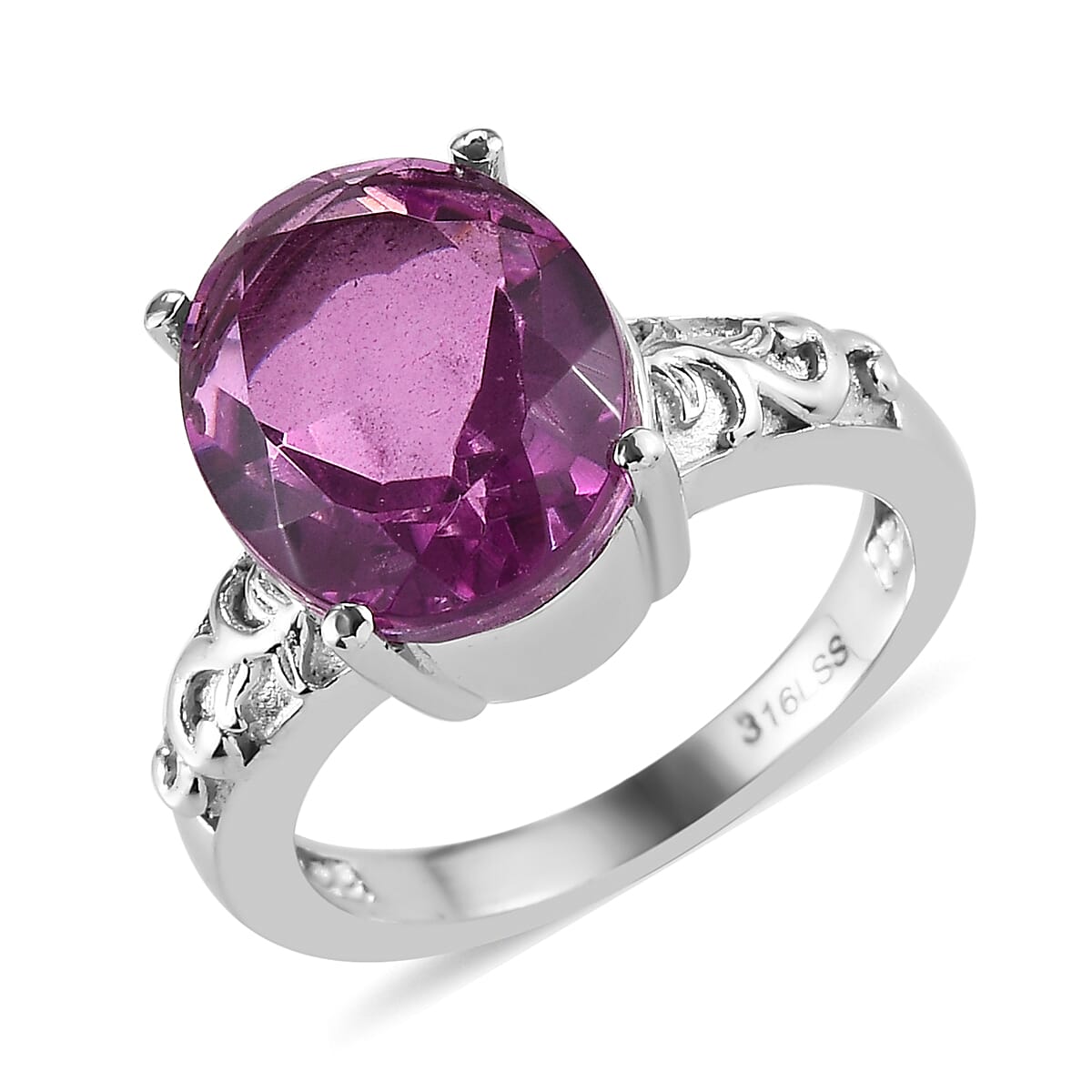Radiant Orchid Quartz (Triplet) Solitaire Ring in Stainless Steel 4.50 ctw
