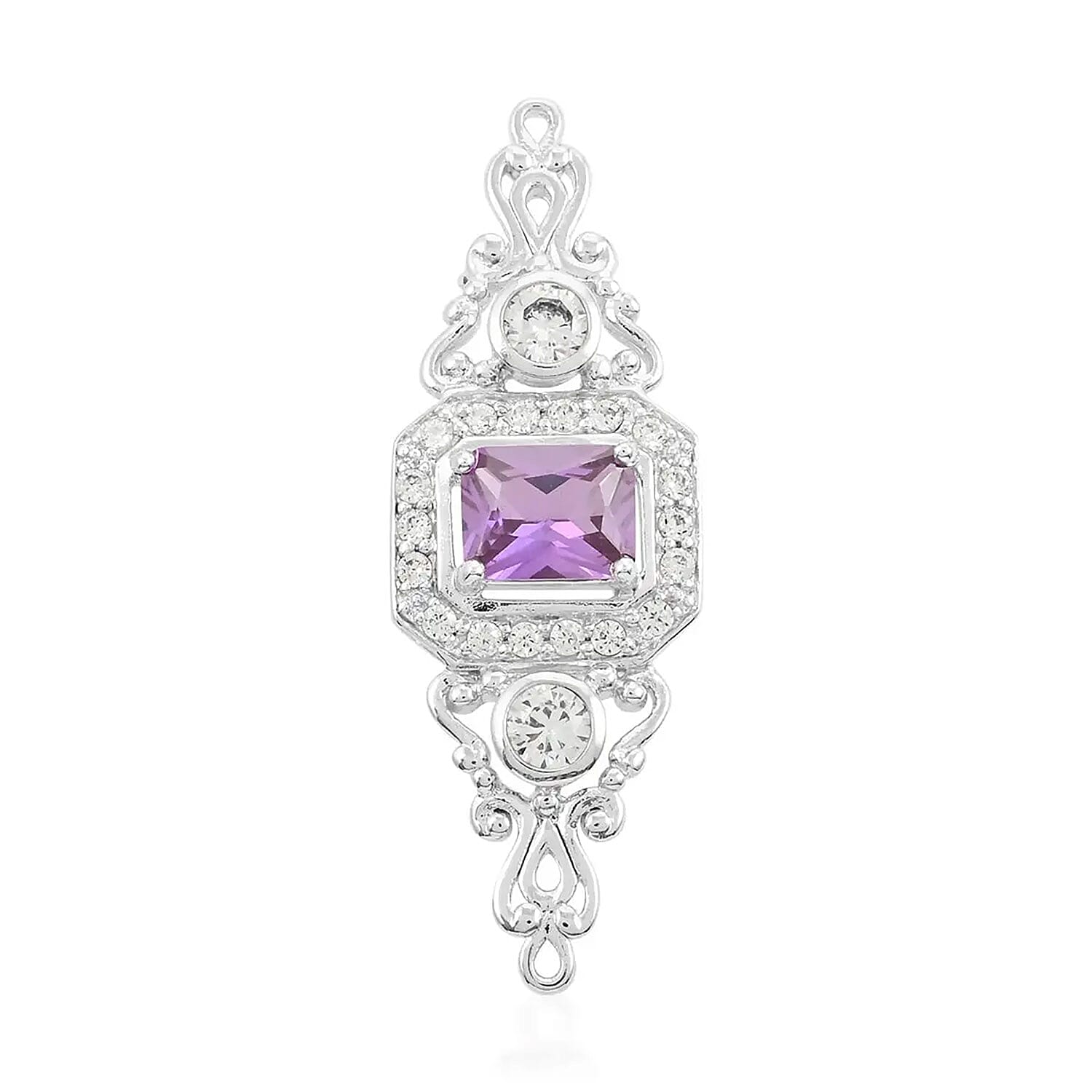 Simulated Purple and White Diamond 6.50 ctw Brooch in Sterling Silver