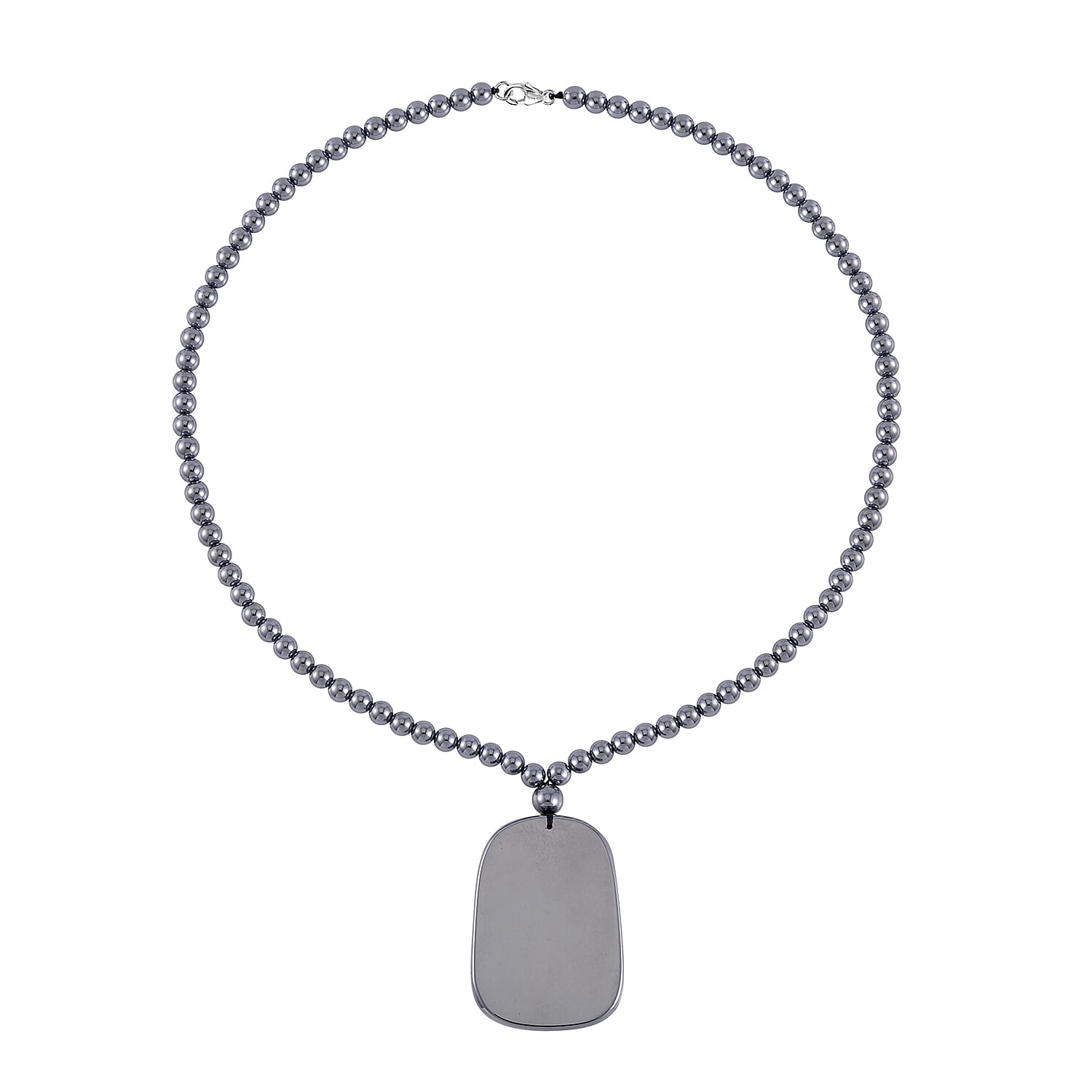 Terahertz Dog Tag Pendant with Beaded Necklace 20 Inches in Rhodium Over Sterling Silver 199.00 ctw