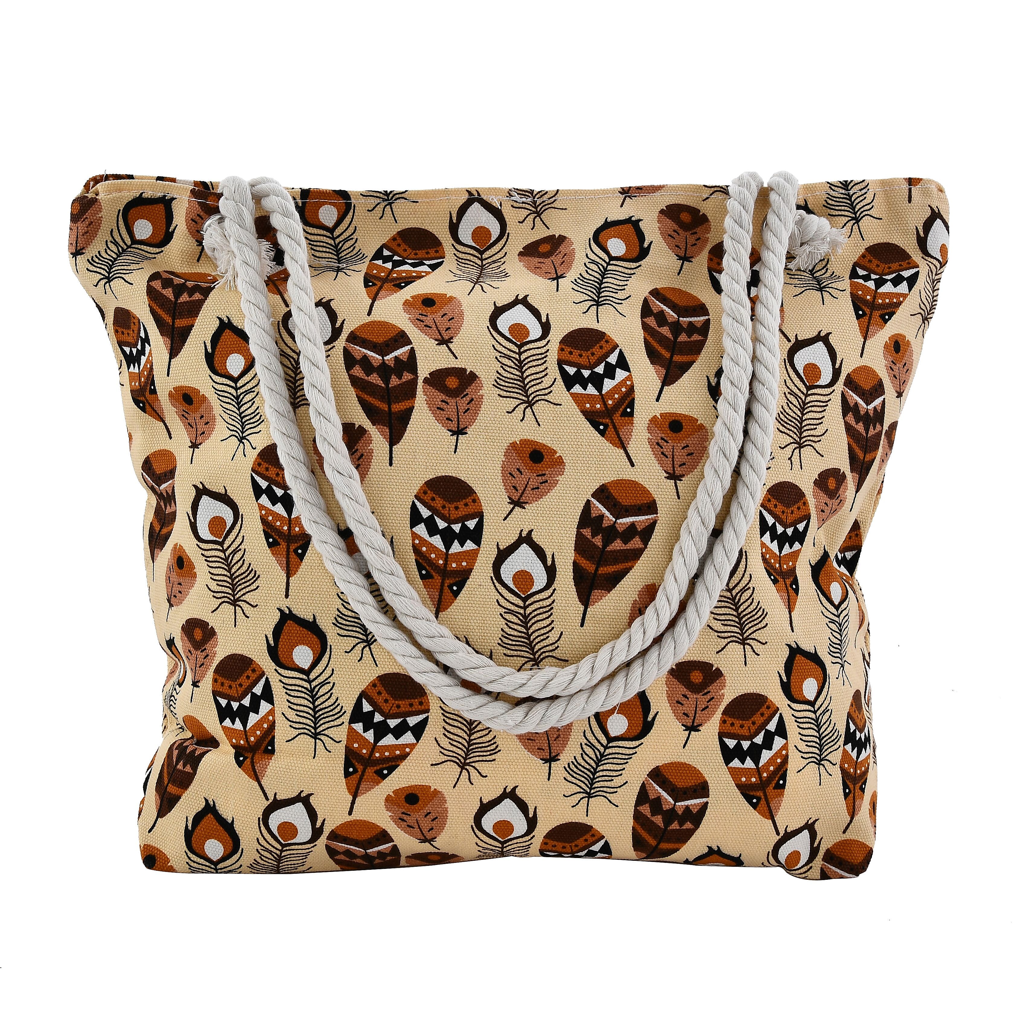 Cream Animals Winter Pattern Canvas Tote Bag (15.4"x3.1"x11.8")