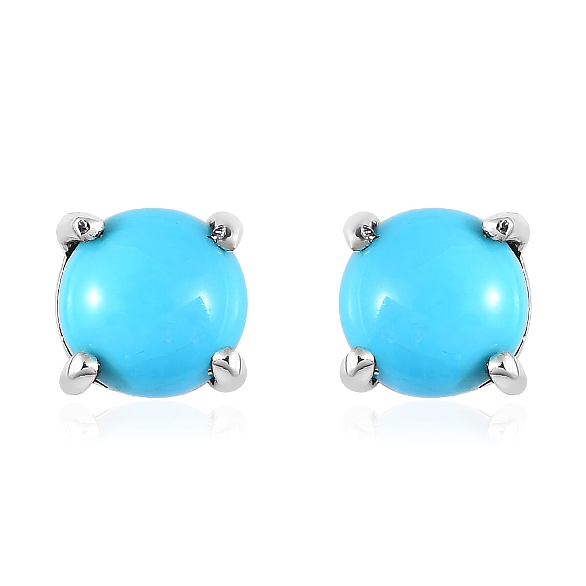 Sleeping Beauty Turquoise Solitaire Stud Earrings in Platinum Over Sterling Silver