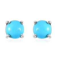 Sleeping Beauty Turquoise Solitaire Stud Earrings in Platinum Over Sterling Silver