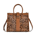 LA Marey Tan and Black Leopard Print Genuine Leather Tote Bag (13"x5.5"x0.8") - Sticky add to cart bar