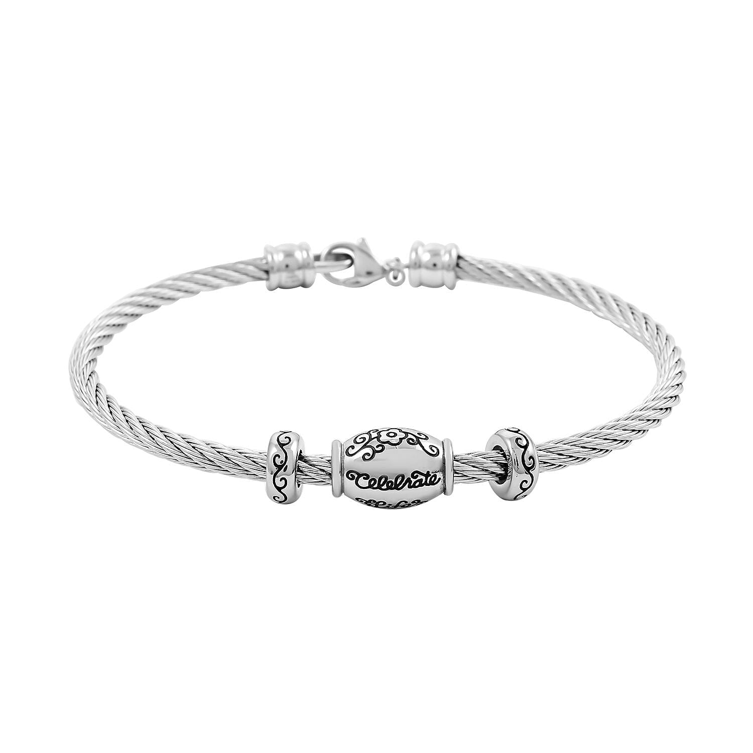 Engraved Charm Bracelet in Stainless Steel (7.50 In)