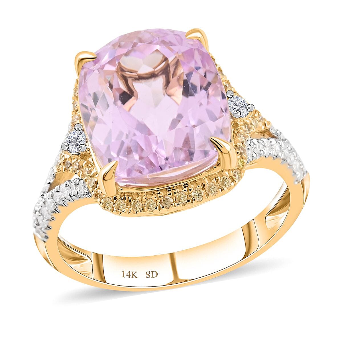 Modani 14K Yellow Gold Kunzite, Natural Yellow and White Diamond Ring 6.25 ctw (Del. in 10-12 Days)