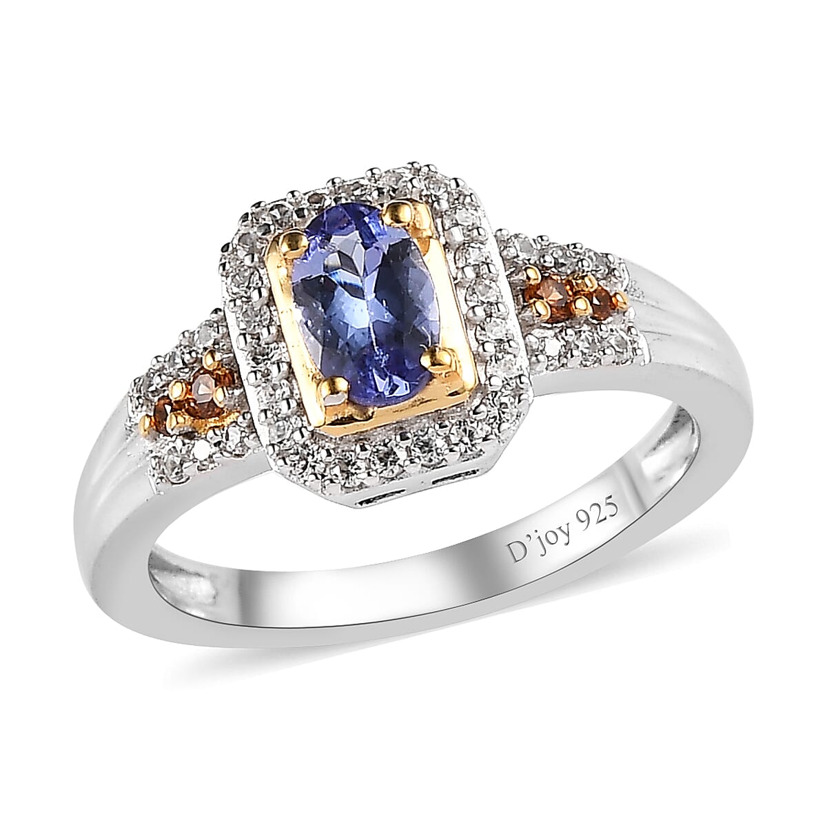 Tanzanite, Brown and White Zircon Halo Ring in Vermeil YG and Platinum Over Sterling Silver 0.75 ctw