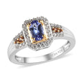 Tanzanite, Brown and White Zircon Halo Ring in Vermeil YG and Platinum Over Sterling Silver 0.75 ctw - Sticky add to cart bar