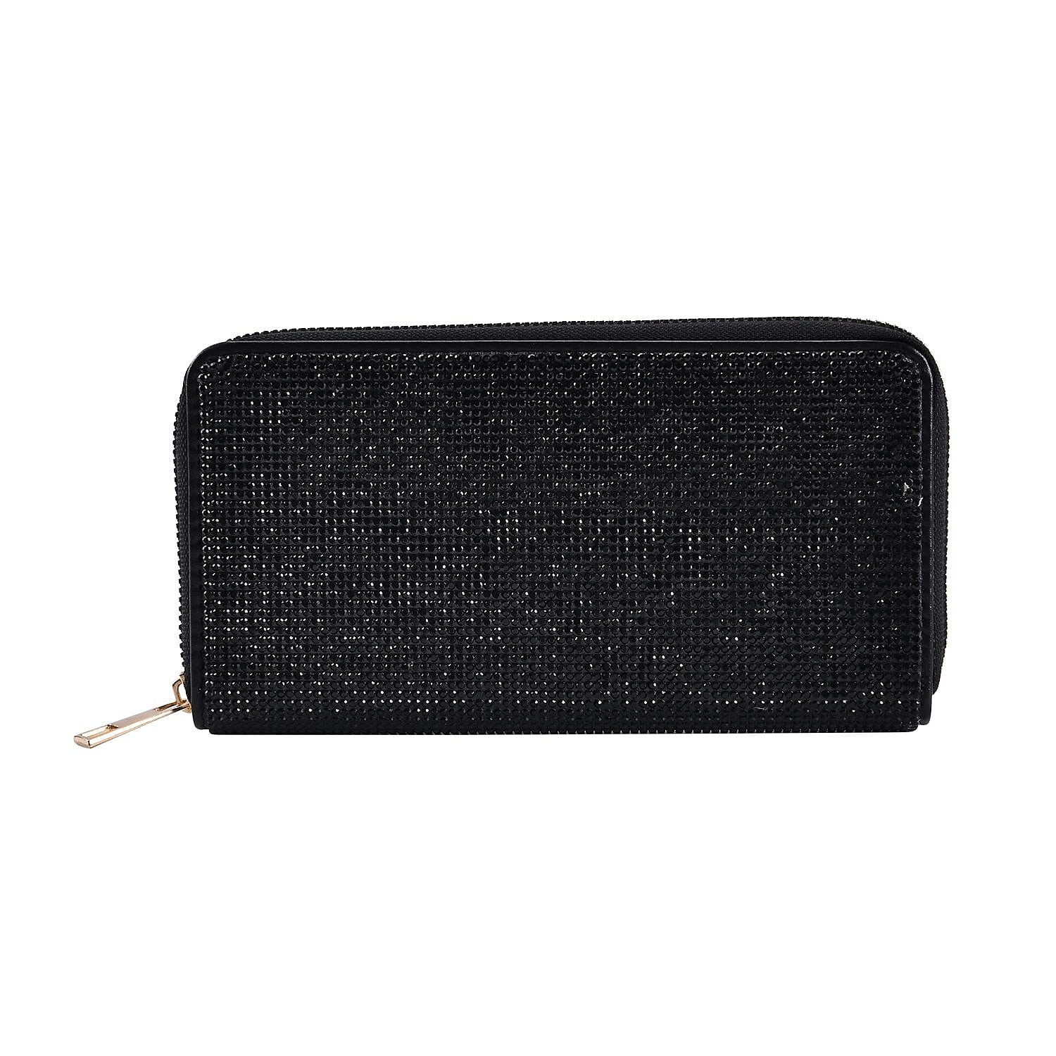 Champagne Color Sparkling Rhinestone and Fuax Leather Wallet (7.5"x0.98"x3.9")