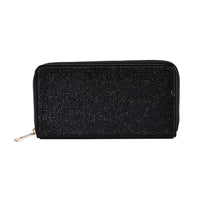 Champagne Color Sparkling Rhinestone and Fuax Leather Wallet (7.5"x0.98"x3.9")