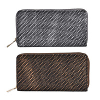 Set of 2 Gold and Silver Crocodile Weave Pattern Faux Leather Wallet (7.5"x0.98"x3.9")