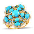 Premium Sleeping Beauty Turquoise and Multi Gemstone Floral Ring in Vermeil Yellow Gold Over Sterling Silver (Size 10.0) 6.25 ctw - Sticky add to cart bar