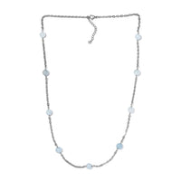 Milky Aquamarine Station Necklace 24 Inches in Stainless Steel 55.00 ctw