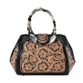Grand Pelle Black with Solid Color Hand Engraving Flower Pattern Genuine Leather Crossbody Bag (14"x9"x7") - Sticky add to cart bar