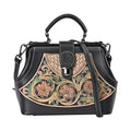 Grand Pelle Black with Multi Color Hand Engraving Flower Pattern Genuine Leather Crossbody Bag (9"x7"x4") - Sticky add to cart bar