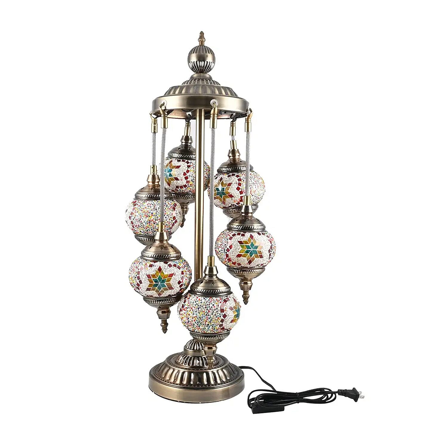 Handmade Turkish 6 Globe Mosaic Glass Table Lamp with Bronze Base (8.3"x26.8") (Bulb Type E12)