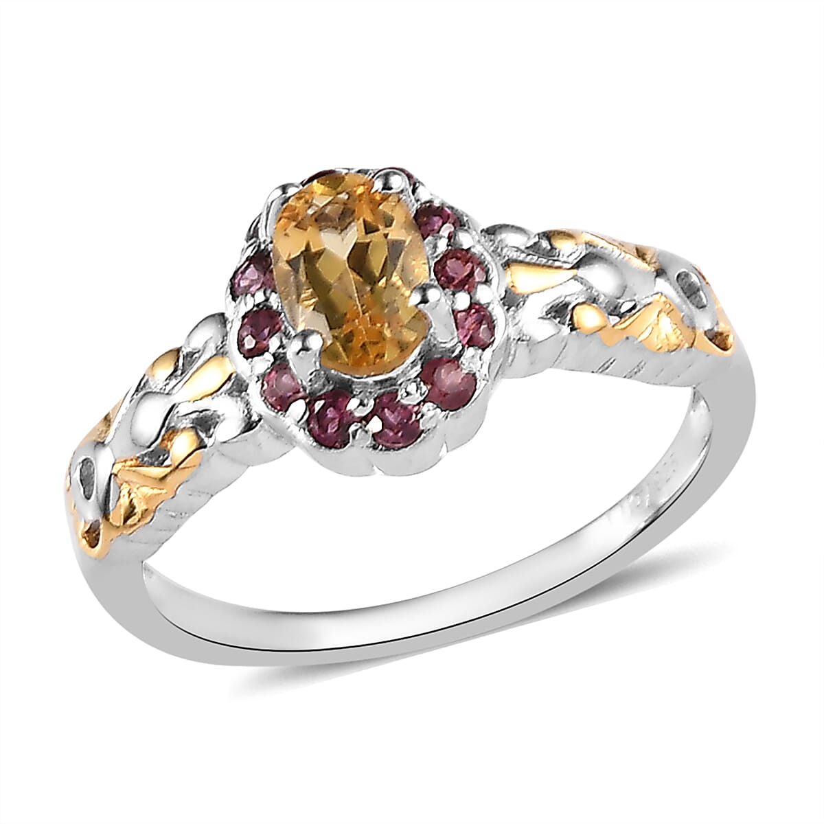 Premium Brazilian Heliodor and Orissa Rhodolite Garnet Ring in Vermeil Yellow Gold and Platinum Over Sterling Silver 0.70 ctw