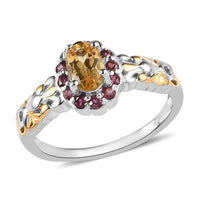 Premium Brazilian Heliodor and Orissa Rhodolite Garnet Ring in Vermeil Yellow Gold and Platinum Over Sterling Silver 0.70 ctw