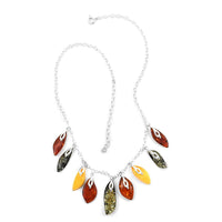 Multi Colored Amber Necklace 20-22 Inches in Sterling Silver
