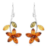 Multi Colored Amber Flower Earrings in Sterling Silver