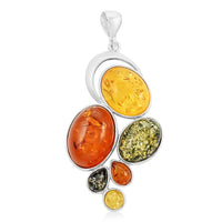 Multi Colored Amber Pendant in Sterling Silver