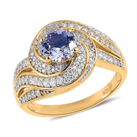 GP Celestial Dream Collection Tanzanite and Moissanite Ring in Vermeil Yellow Gold Over Sterling Silver 1.60 ctw
