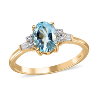 Luxoro 10K Yellow Gold Premium Santa Maria Aquamarine and Diamond Ring (Size 7.0) 1.25 ctw