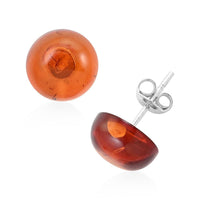 Baltic Amber Solitaire Stud Earrings in Sterling Silver