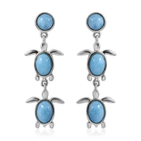 Larimar Turtle Dangling Earrings in Platinum Over Sterling Silver 4.90 ctw