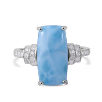 Larimar and Moissanite Ring in Platinum Over Sterling Silver 9.50 ctw