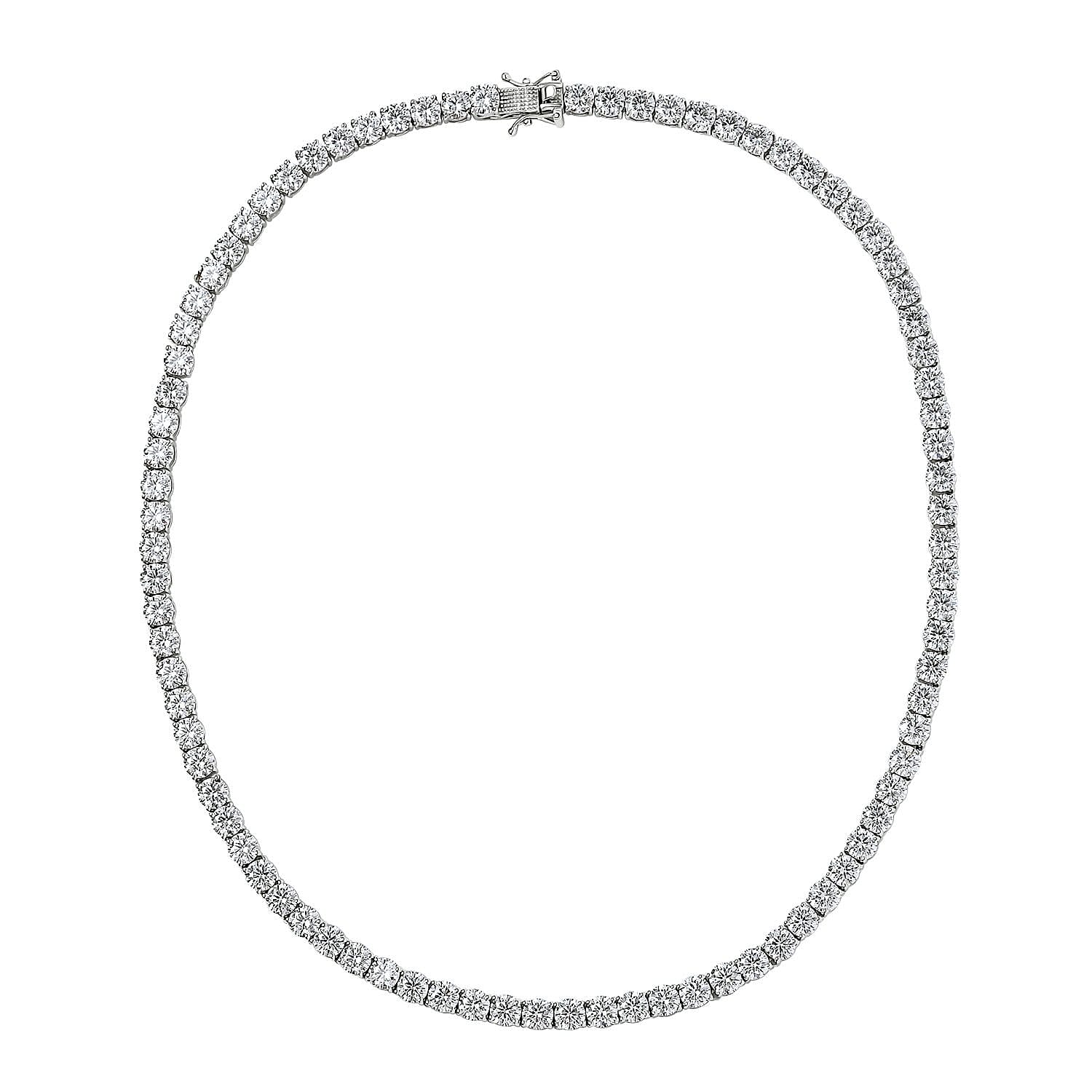 Moissanite (Rnd 5mm) Tennis Necklace (18 Inches) in Platinum Over Sterling Silver 36.35 ctw