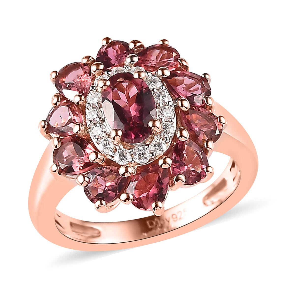 Premium Morro Redondo Pink Tourmaline and Moissanite Floral Ring in Vermeil Rose Gold Over Sterling Silver 2.25 ctw