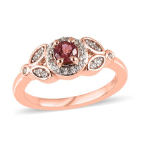 Premium Morro Redondo Pink Tourmaline and White Zircon Halo Ring in Vermeil Rose Gold Over Sterling Silver 0.50 ctw