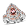 Premium Morro Redondo Pink Tourmaline and Moissanite Ring in Vermeil RG and Platinum Over Sterling Silver 1.15 ctw - Sticky add to cart bar