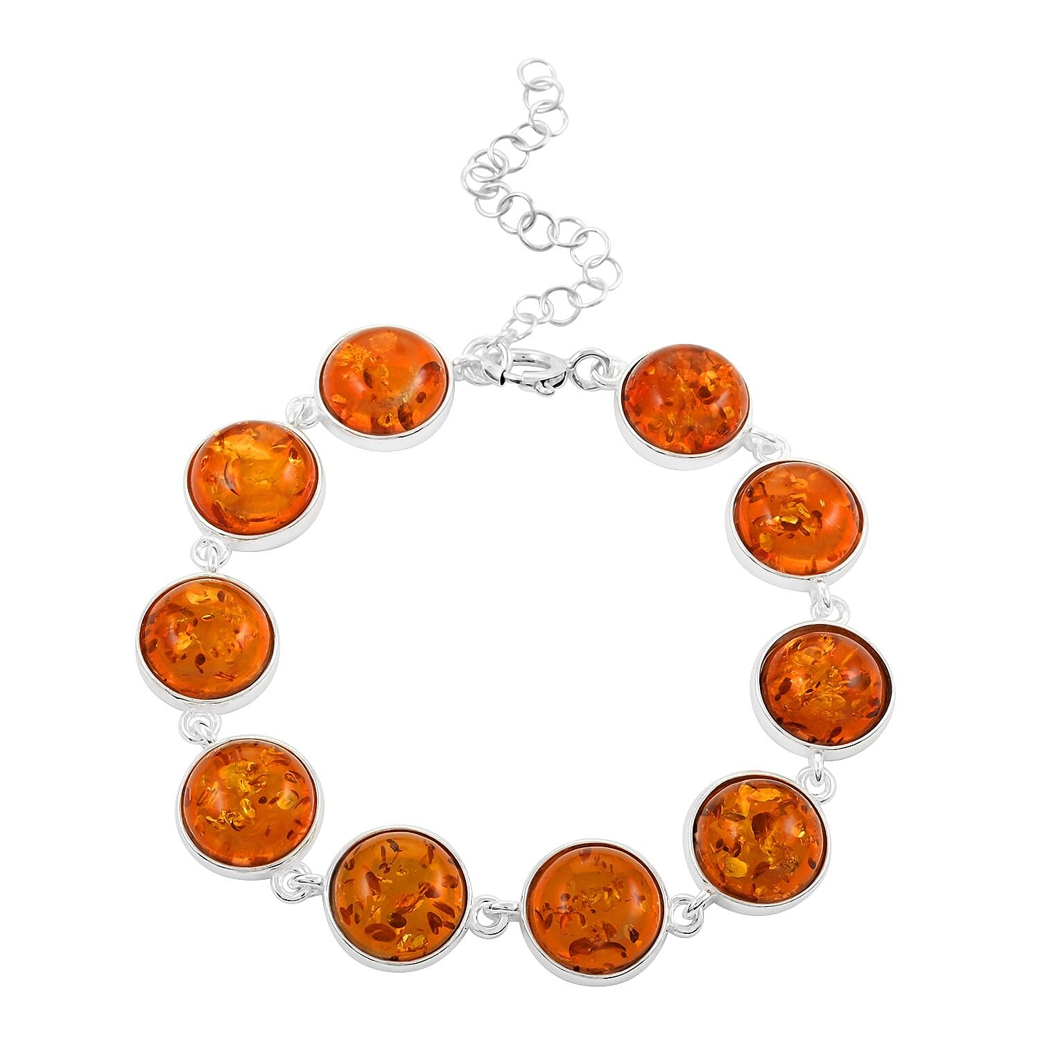 Baltic Amber Station Bracelet in Sterling Silver (6.00 In) with Extender