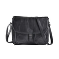 Black Patch Work Sheep Leather Crossbody Bag with Faux Leather Trim (11"x9"x3.5") with Adjustable Shoulder Strap - Sticky add to cart bar