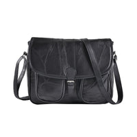 Black Patch Work Sheep Leather Crossbody Bag with Faux Leather Trim (11"x9"x3.5") with Adjustable Shoulder Strap