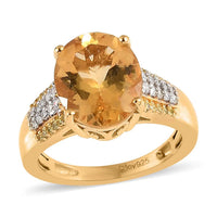 Premium Brazilian Heliodor and Moissanite, Natural Yellow Diamond Ring in Vermeil Yellow Gold Over Sterling Silver 3.10 ctw