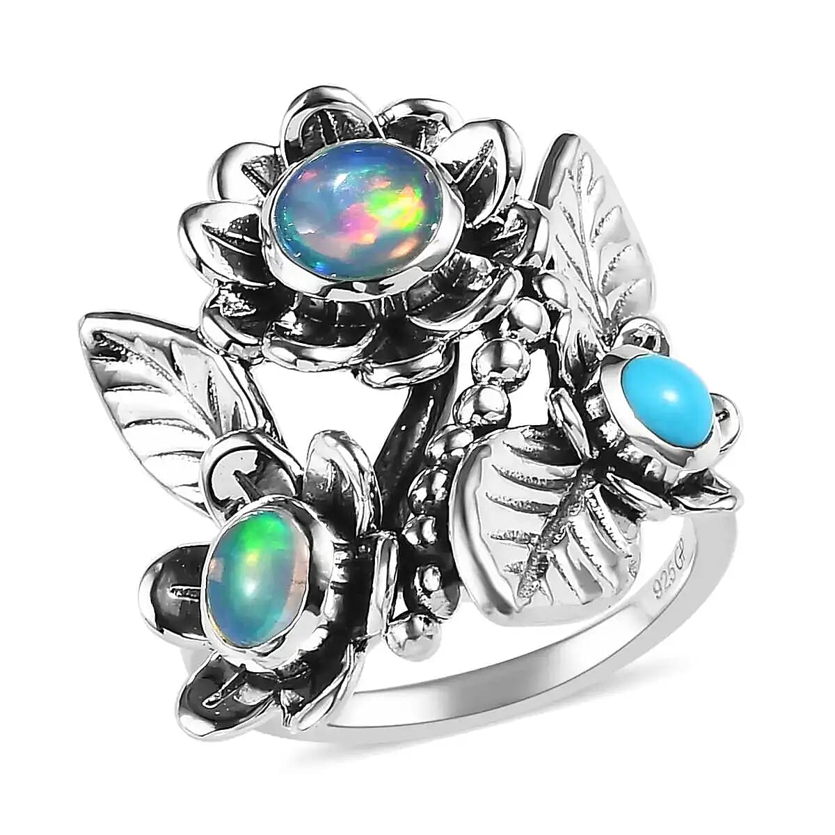 GP Italian Garden Collection Premium Ethiopian Welo Opal and Sleeping Beauty Turquoise Ring in Sterling Silver 1.35 ctw