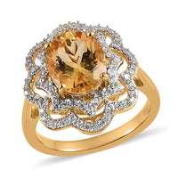 Premium Heliodor and White Zircon Ring in Vermeil Yellow Gold Over Sterling Silver 3.00 ctw
