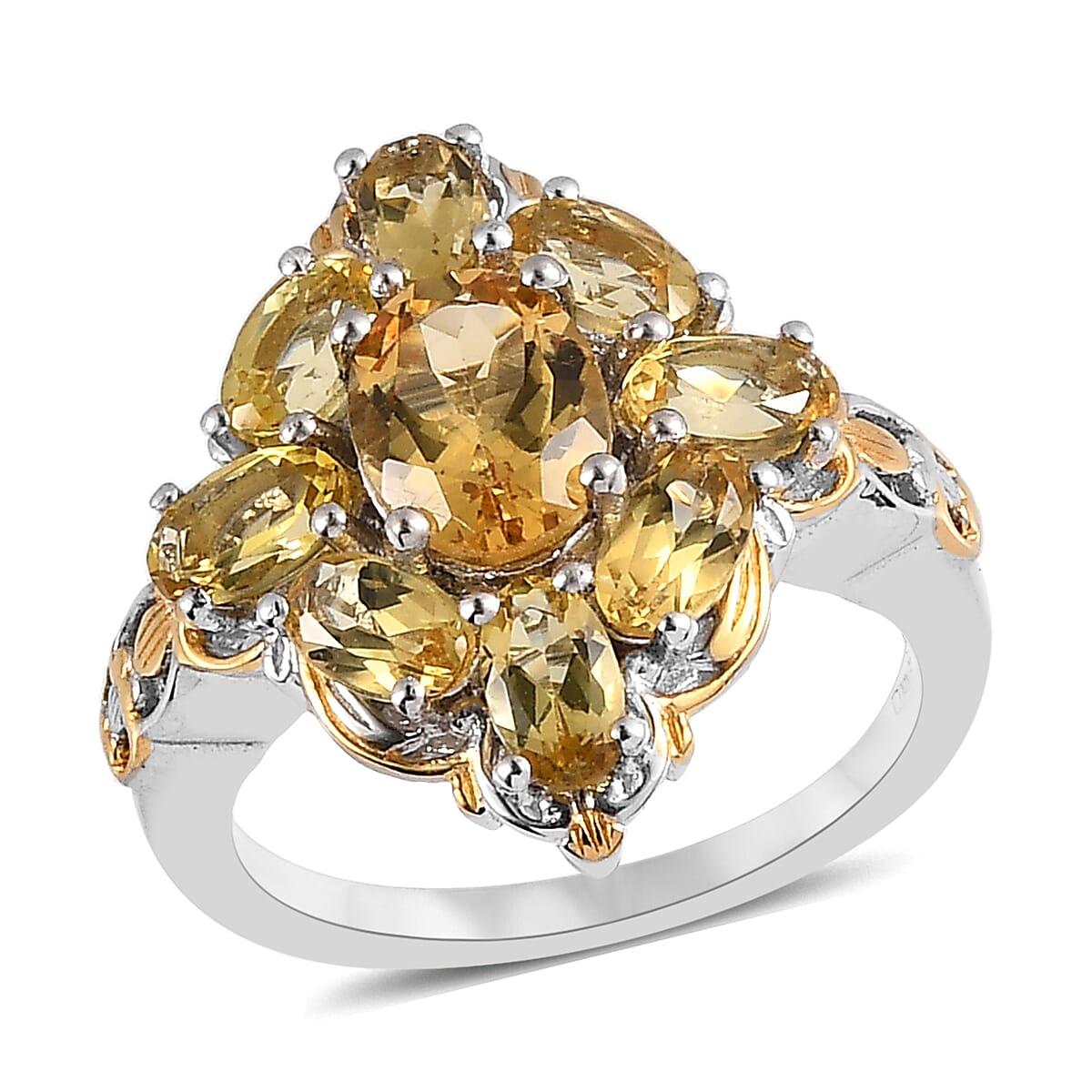 Premium Brazilian Heliodor Elongated Ring in Vermeil Yellow Gold and Platinum Over Sterling Silver 2.75 ctw