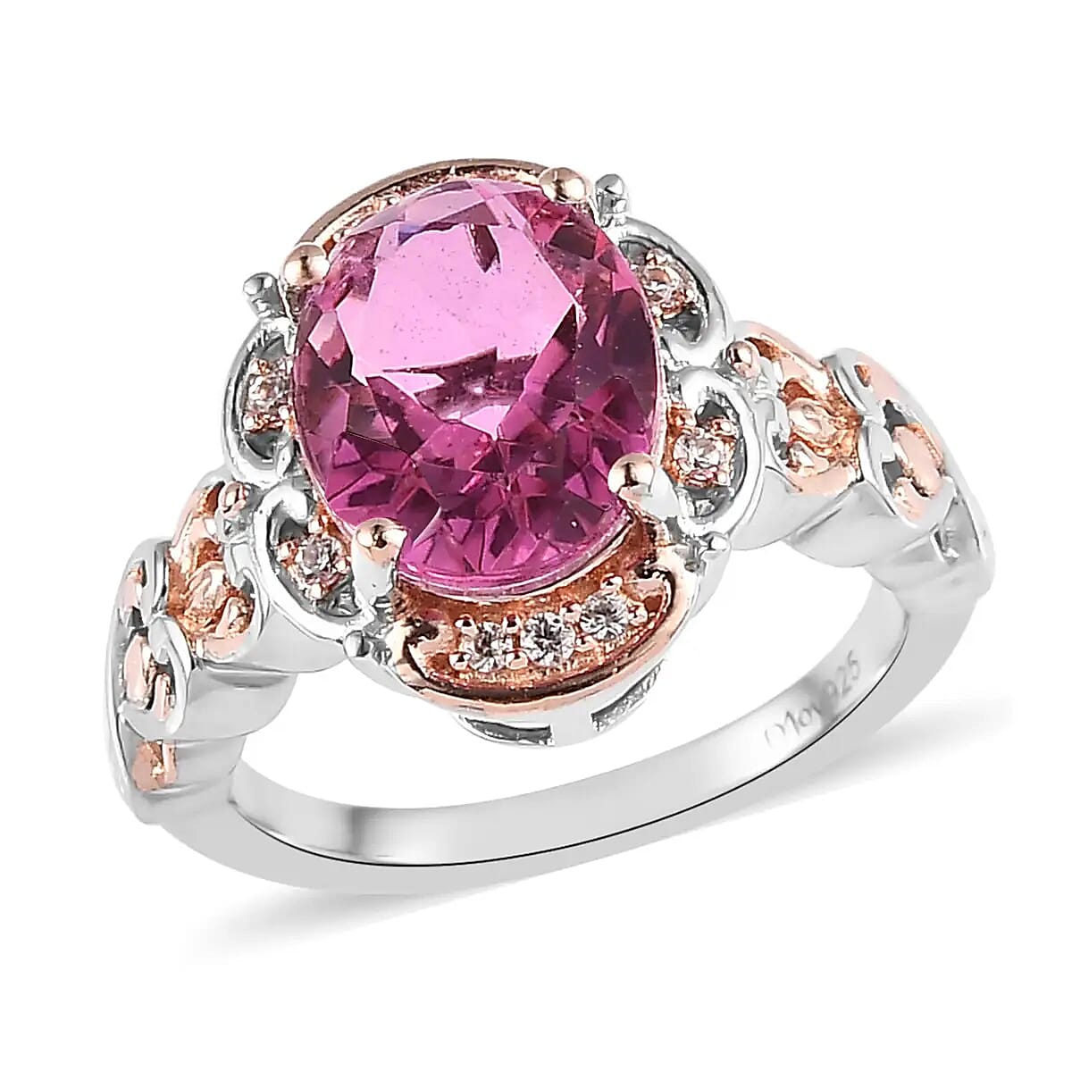 Radiant Orchid Quartz (Triplet) and White Zircon Ring in Vermeil Rose Gold Over Sterling Silver 11.00 ctw