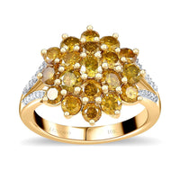 Luxoro 10K Yellow Gold Natural Yellow and White Diamond Cluster (I3-G-H) ring (Size 10.0) 2.00 ctw