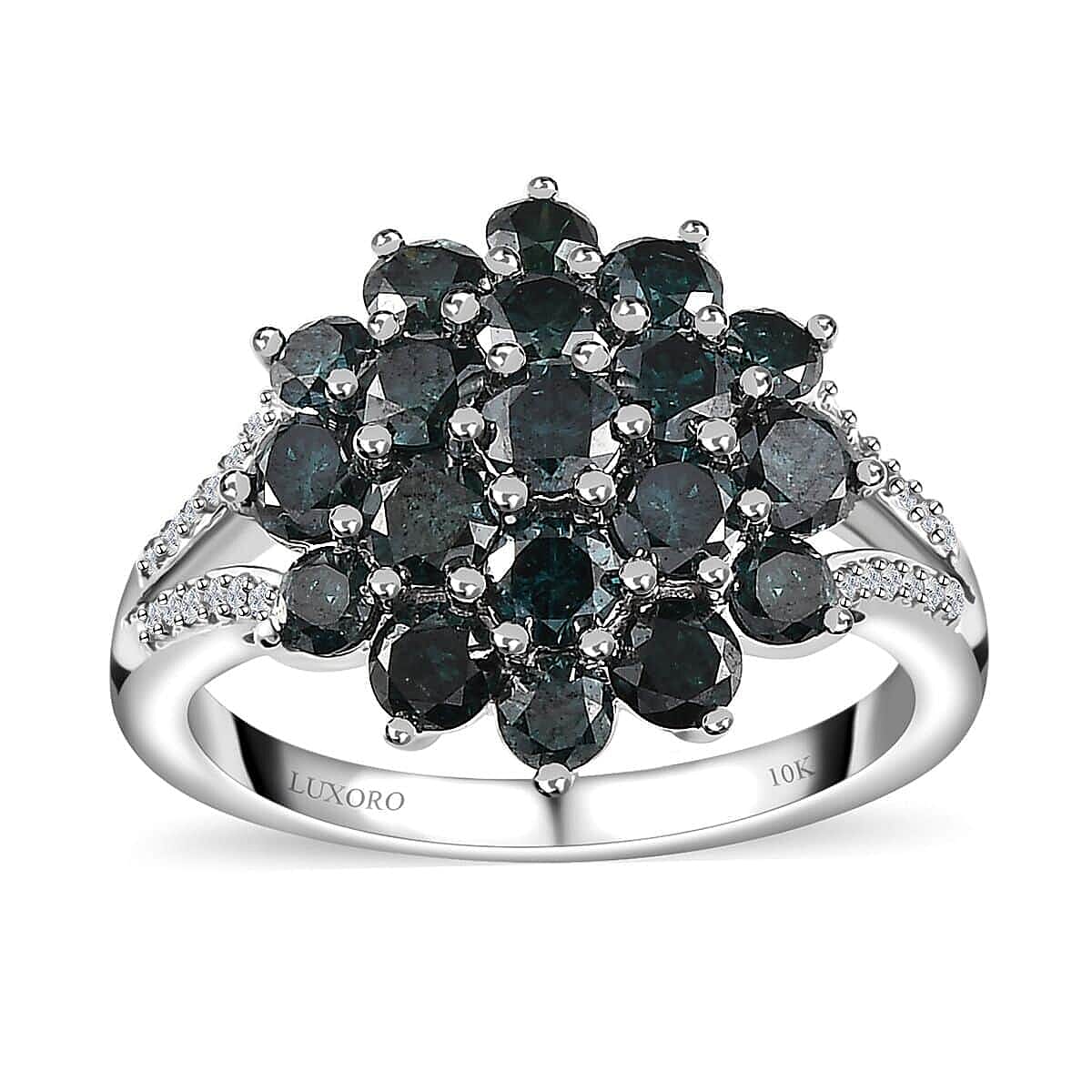 Luxoro 10K White Gold Blue and White Diamond Cluster Ring 2.00 ctw