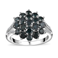 Luxoro 10K White Gold Blue and White Diamond Cluster Ring 2.00 ctw