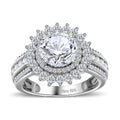 One Time Only Moissanite (Rnd 8mm) Double Halo Ring in Platinum Over Sterling Silver (Size 10.0) 2.35 ctw - Sticky add to cart bar