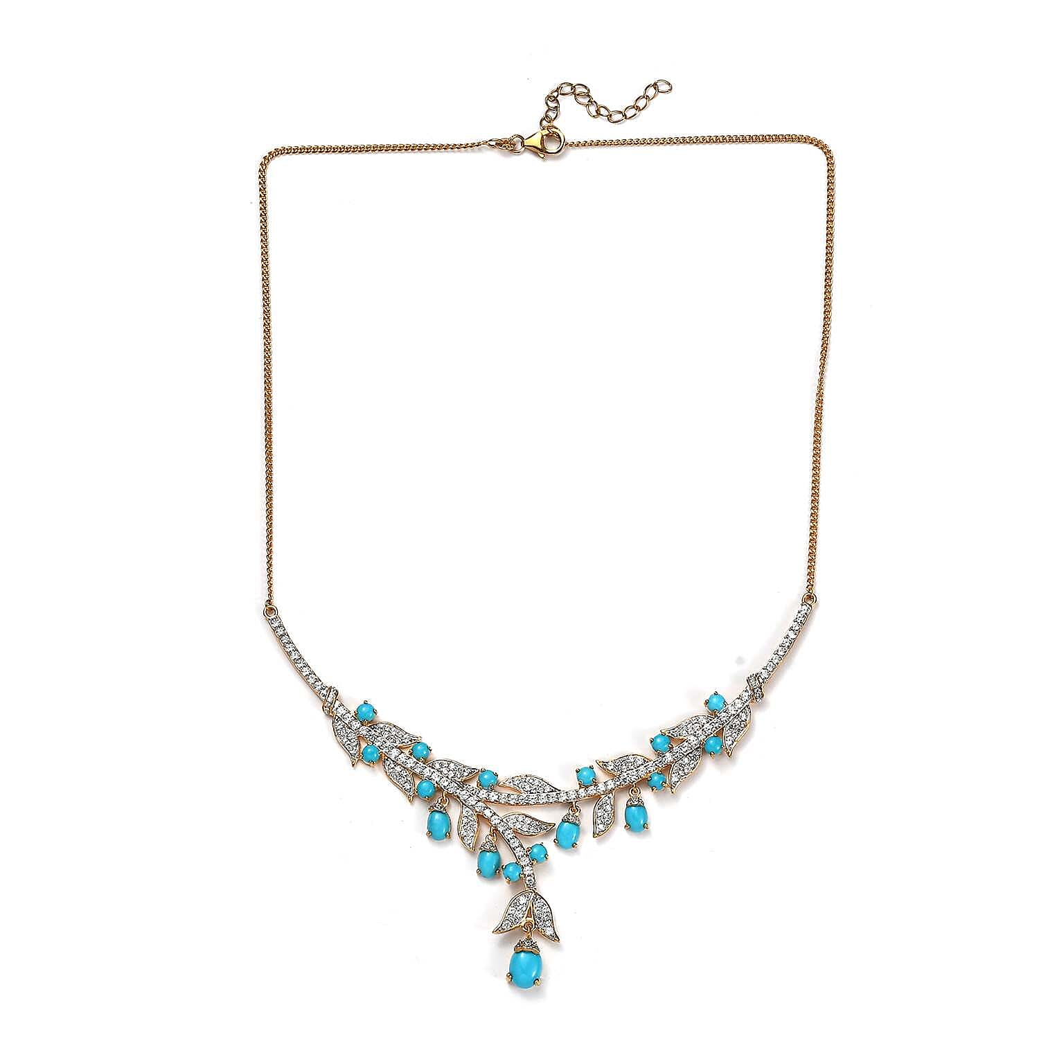 GP Italian Garden Collection Premium Sleeping Beauty Turquoise and White Zircon Necklace 18 Inches in Vermeil Yellow Gold Over Sterling Silver 14.50 ctw