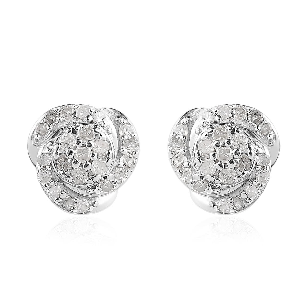 White Diamond Knot Earrings in Platinum Over Sterling Silver 0.25 ctw