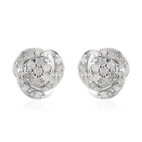 White Diamond Knot Earrings in Platinum Over Sterling Silver 0.25 ctw