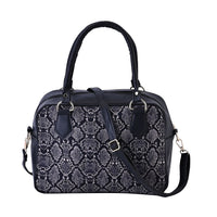 Black Snake Skin Print Faux Leather Crossbody Bag (12"x4.5"x8.7") with Detachable Shoulder Strap